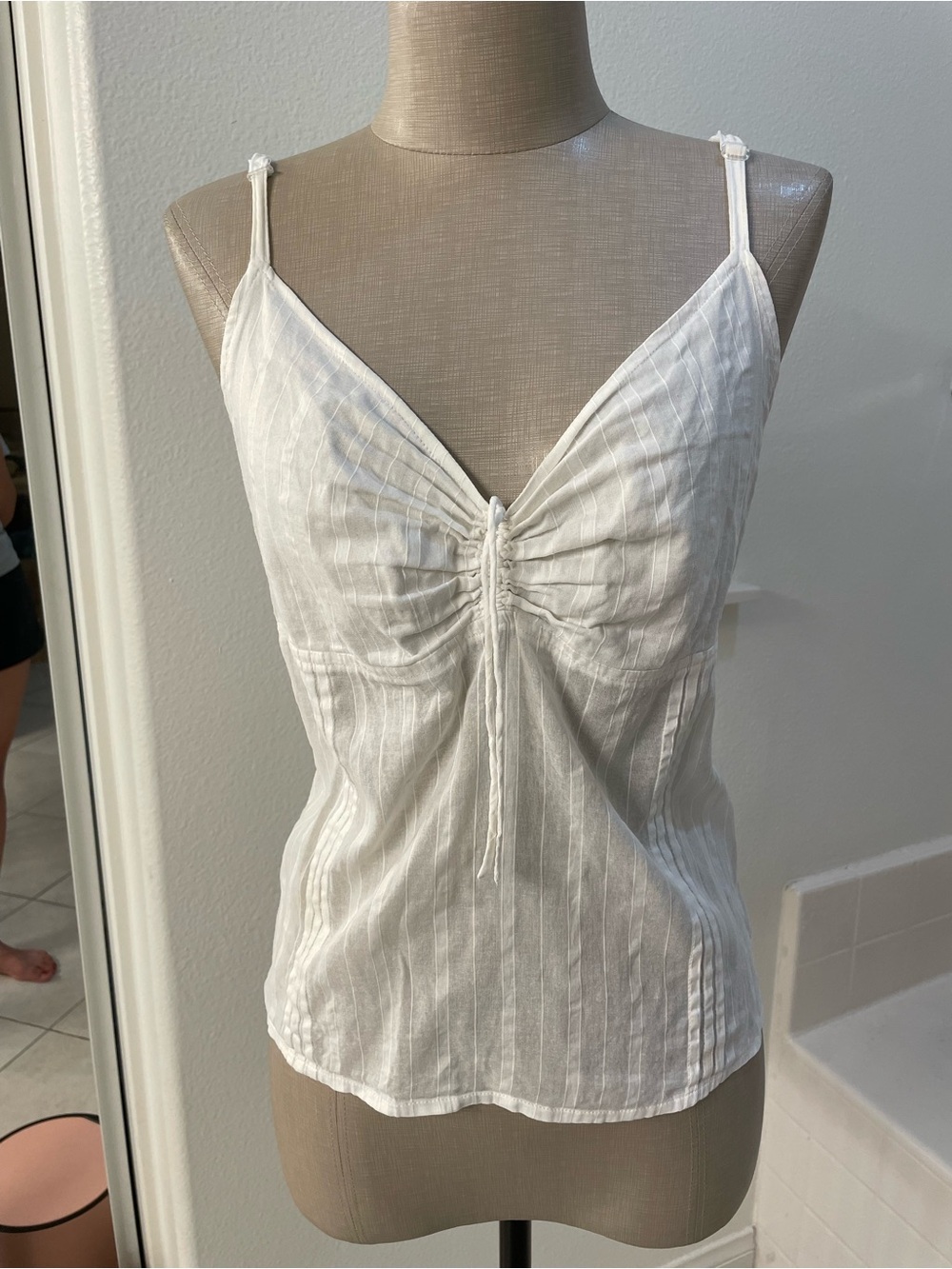 New York & Company White Ruched V-Neck Cami cottage core